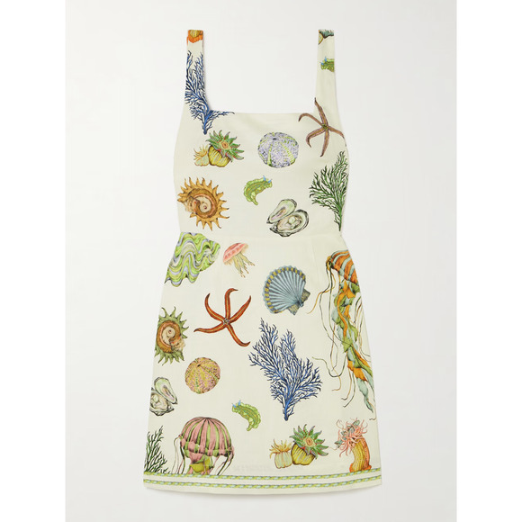 ALEMAIS + Sam Pauletto Sea printed linen mini dress US 6